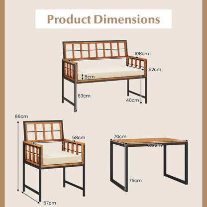 4 Pieces Acacia Wood Patio Dining Set with 1 Rectangular Table-Brown