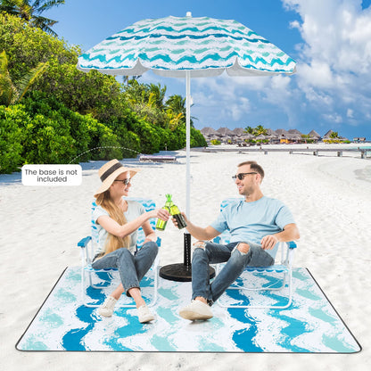 4 Pieces Beach Umbrella Set with 2 Foldable Chairs and Picnic Blanket-Blue