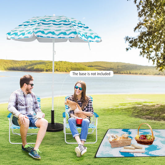 4 Pieces Beach Umbrella Set with 2 Foldable Chairs and Picnic Blanket-Blue