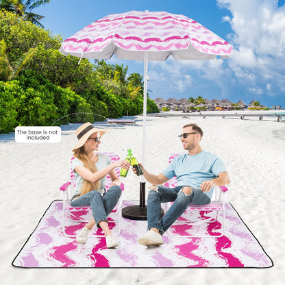 4 Pieces Beach Umbrella Set with 2 Foldable Chairs and Picnic Blanket-Pink