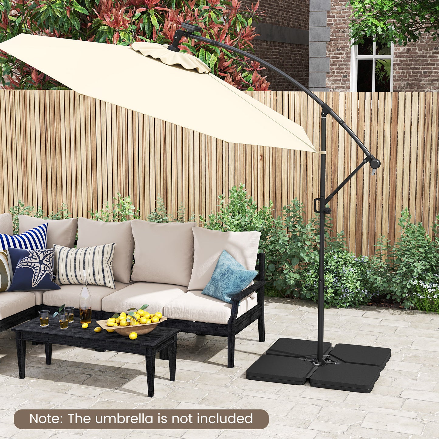 4 Pieces Offset Patio Umbrella Base with 4 Interlocking Pins and Easy-fill Spouts