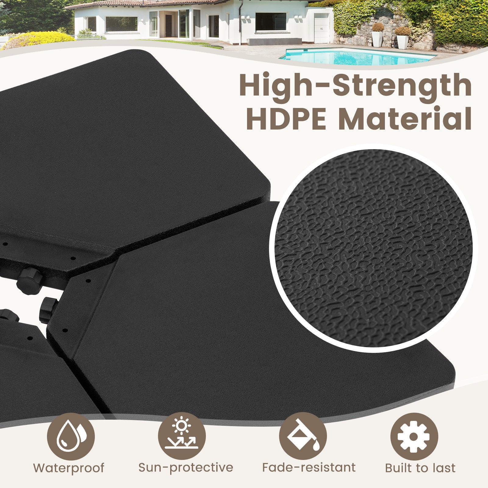 4 Pieces Offset Patio Umbrella Base with 4 Interlocking Pins and Easy-fill Spouts