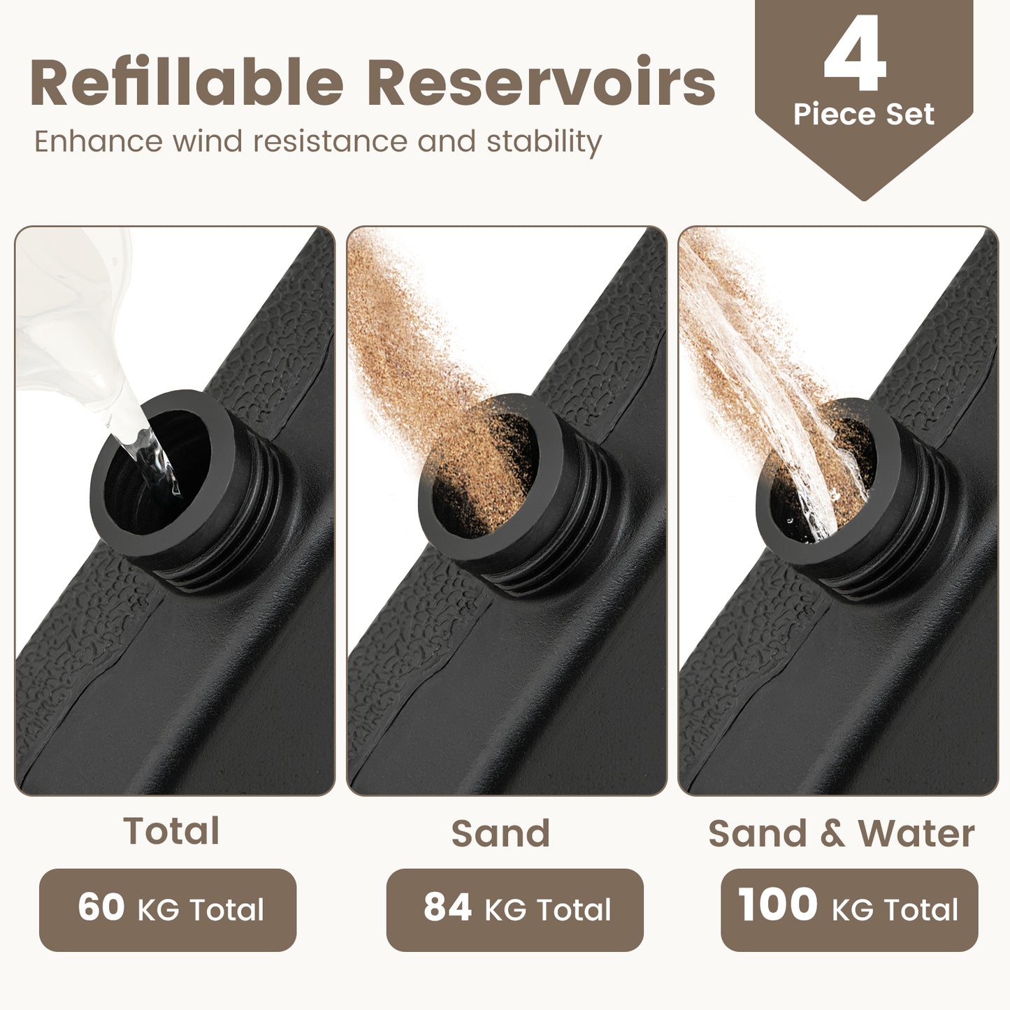 4 Pieces Offset Patio Umbrella Base with 4 Interlocking Pins and Easy-fill Spouts