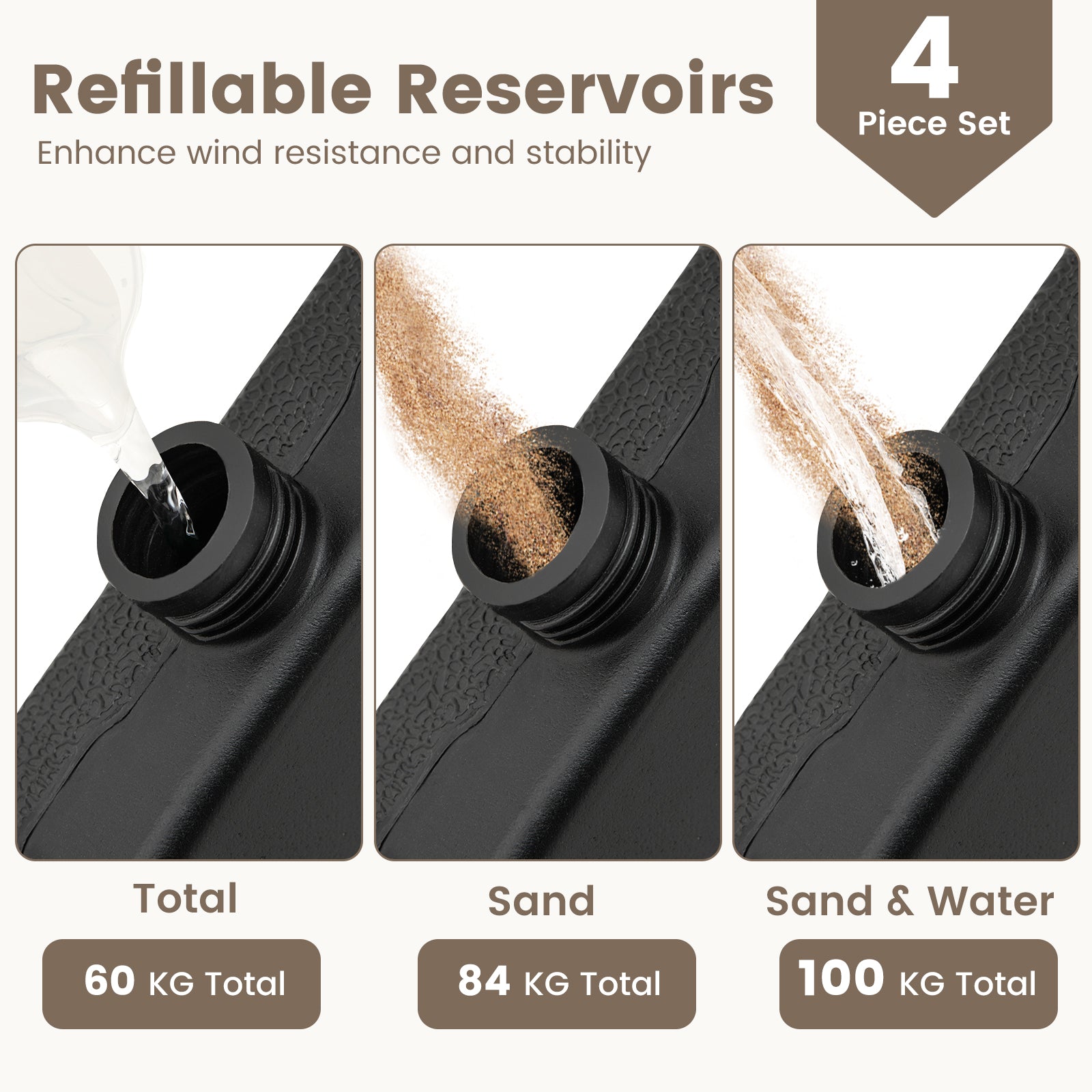 4 Pieces Offset Patio Umbrella Base with 4 Interlocking Pins and Easy-fill Spouts