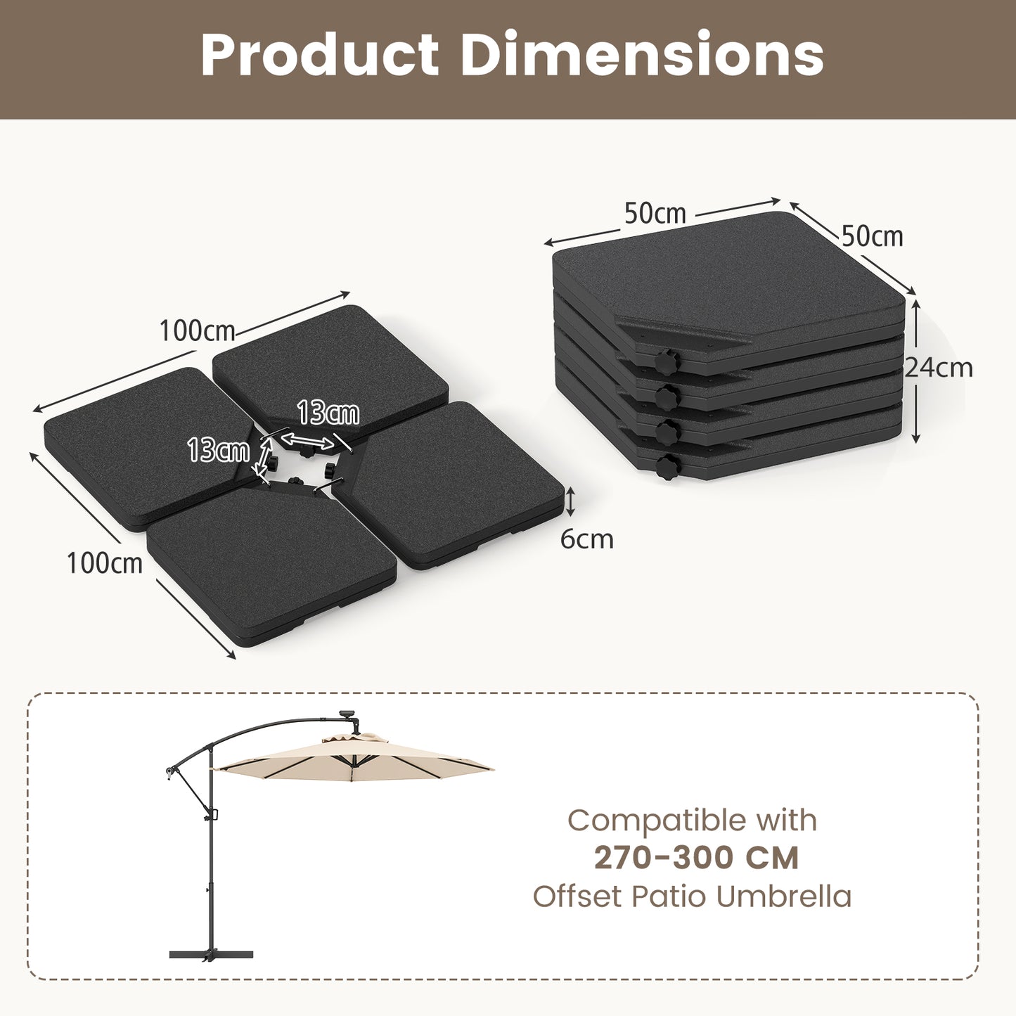 4 Pieces Offset Patio Umbrella Base with 4 Interlocking Pins and Easy-fill Spouts