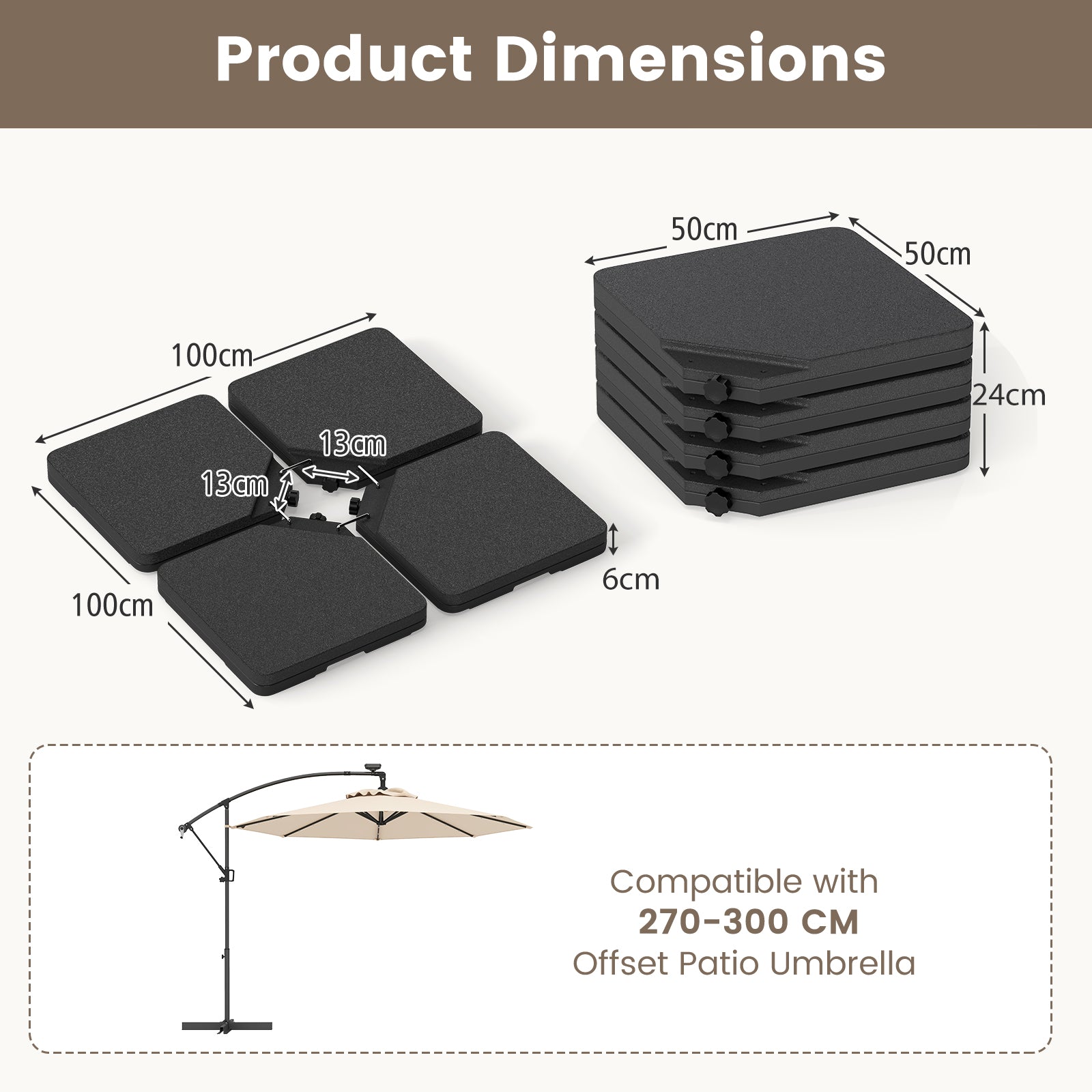 4 Pieces Offset Patio Umbrella Base with 4 Interlocking Pins and Easy-fill Spouts