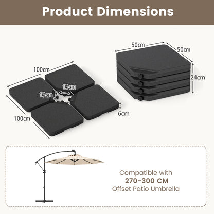 4 Pieces Offset Patio Umbrella Base with 4 Interlocking Pins and Easy-fill Spouts