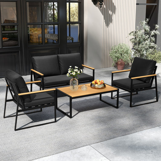 4 Pieces Patio Furniture Set  with Thick Cushions for Backyard-Black