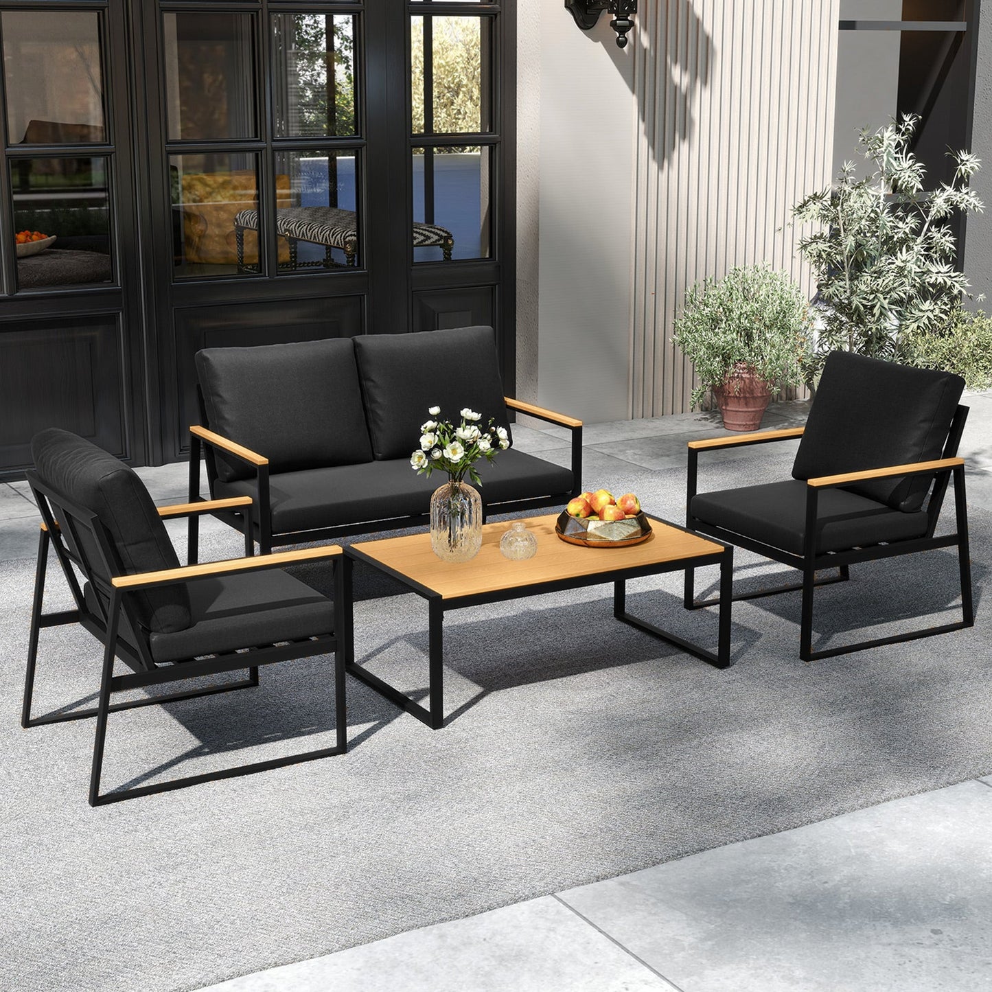 4 Pieces Patio Furniture Set with Thick Cushions for Backyard-Black