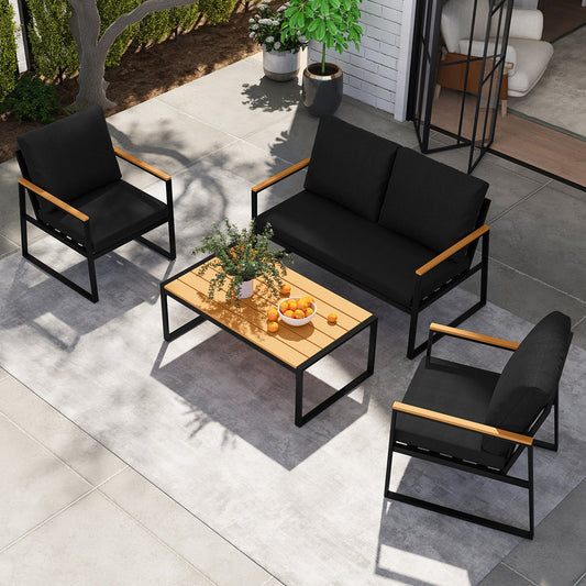 4 Pieces Patio Furniture Set with Thick Cushions for Backyard-Black