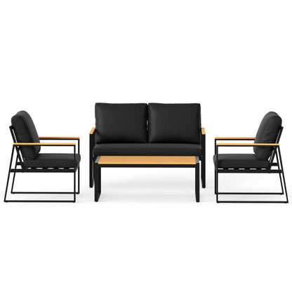 4 Pieces Patio Furniture Set with Thick Cushions for Backyard-Black