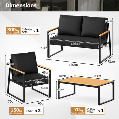 4 Pieces Patio Furniture Set  with Thick Cushions for Backyard-Black