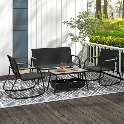 4 Pieces Patio Furniture Set with 2 Rocking Bistro Chairs-Black