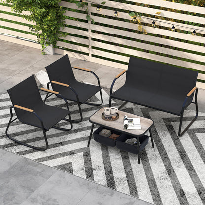 4 Pieces Patio Furniture Set with 2 Rocking Bistro Chairs-Black