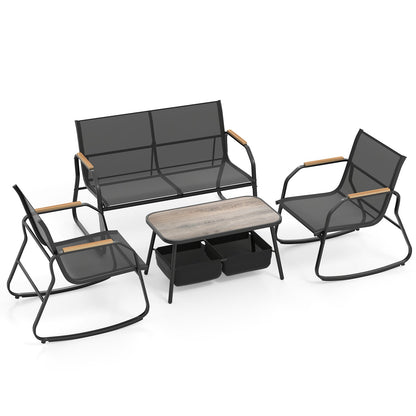 4 Pieces Patio Furniture Set with 2 Rocking Bistro Chairs-Black