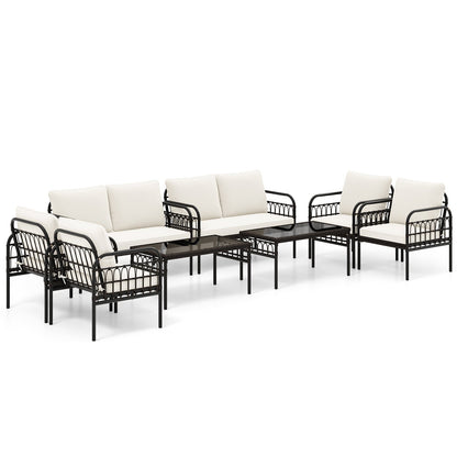 4 Pieces Patio Furniture Set with Soft Cushions-White