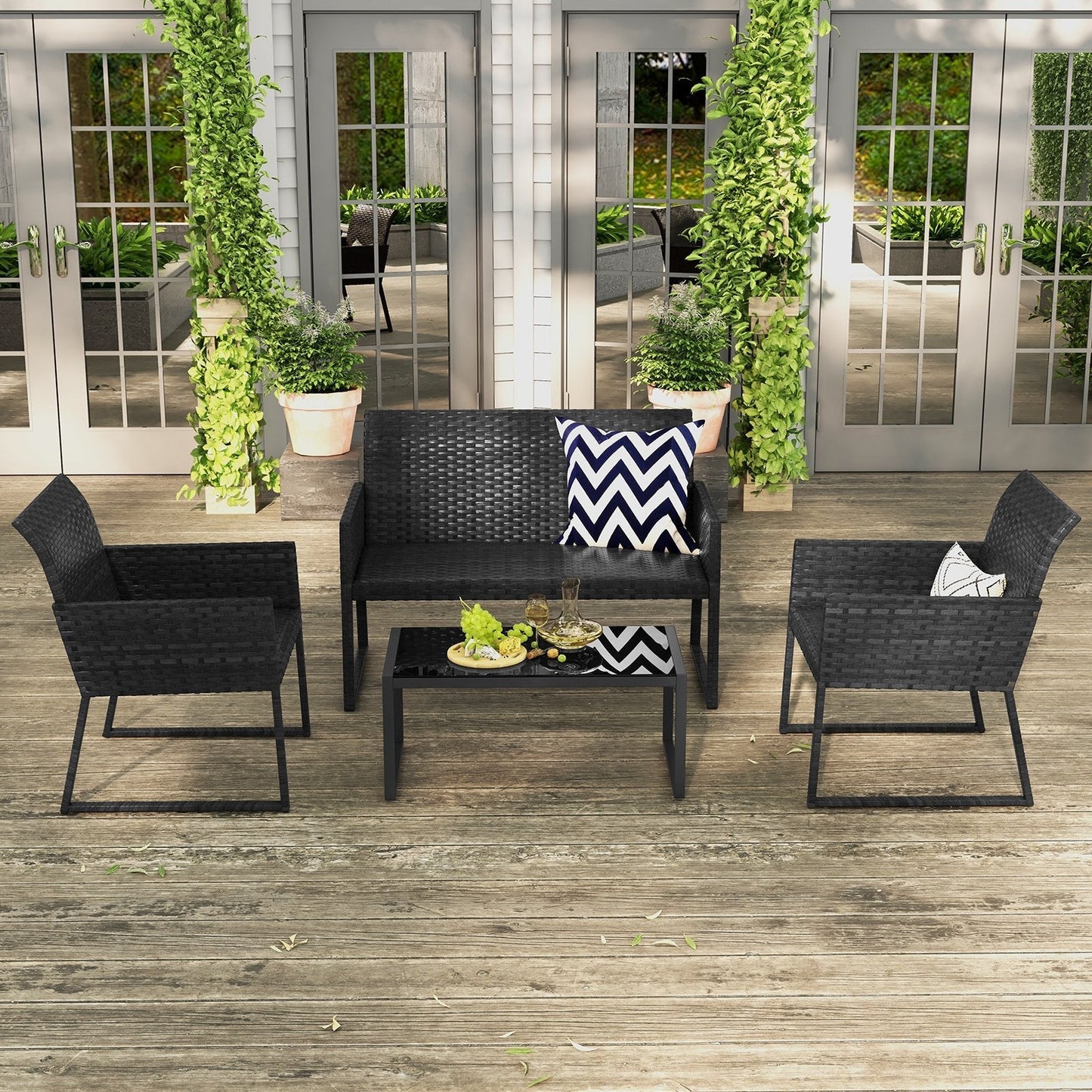 4 Pieces Wicker Patio Furniture Set with Quick-Drying Foam