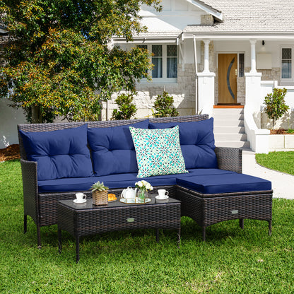 4 Seater Rattan Garden Furniture Set with Cushioned Sofa-Navy