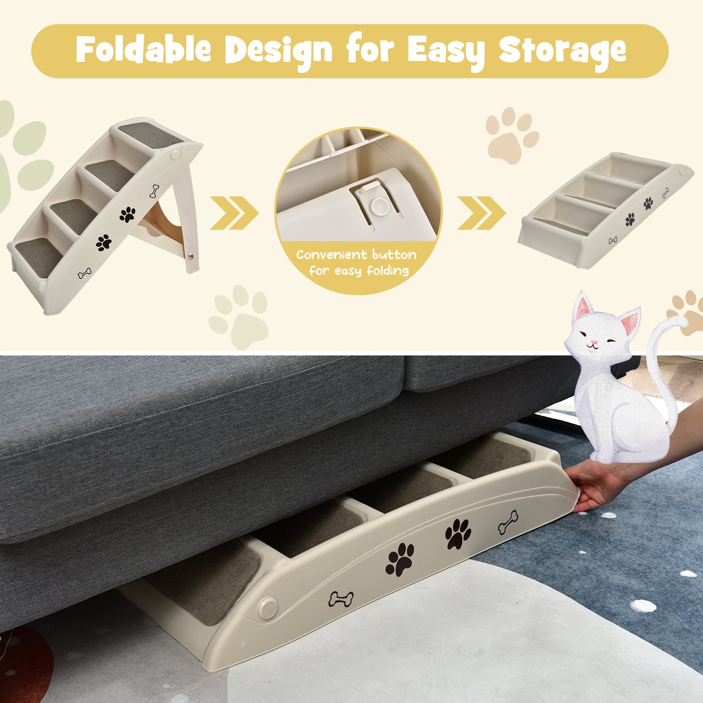 4-Step Pet Stairs with Non-slip Foot Pads-Beige