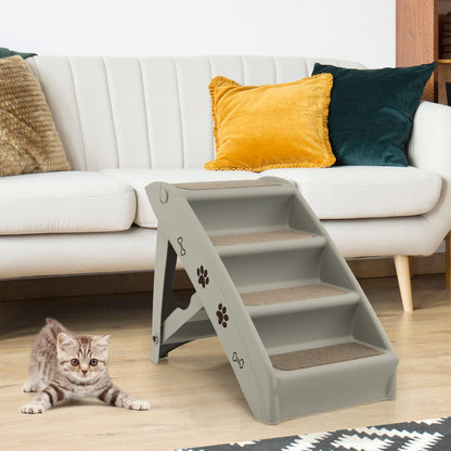 4-Step Pet Stairs with Non-slip Foot Pads-Grey