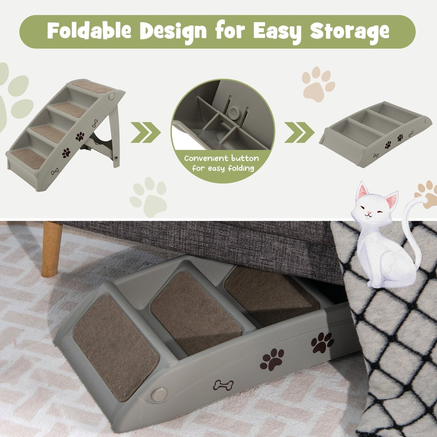 4-Step Pet Stairs with Non-slip Foot Pads-Grey