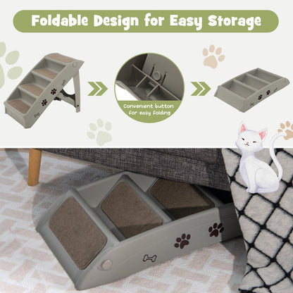 4-Step Pet Stairs with Non-slip Foot Pads-Grey