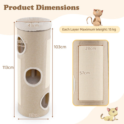 4-Story Cat House for Multiple Cats Elevated Cat Cave Bed-Beige
