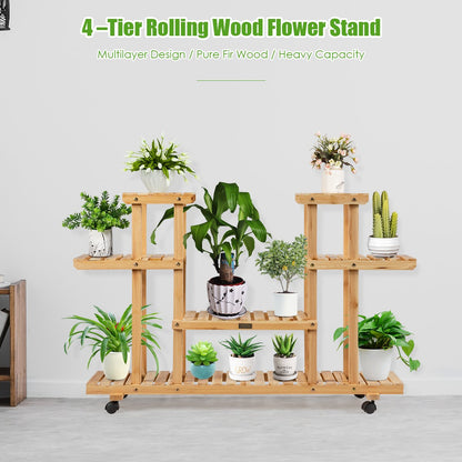4-Tier Flower Plant Stand Shelf with 8 Shelves-Natural