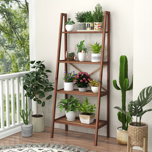 4-Tier Freestanding Bookcase with Anti-Toppling Device for Living Room-Brown
