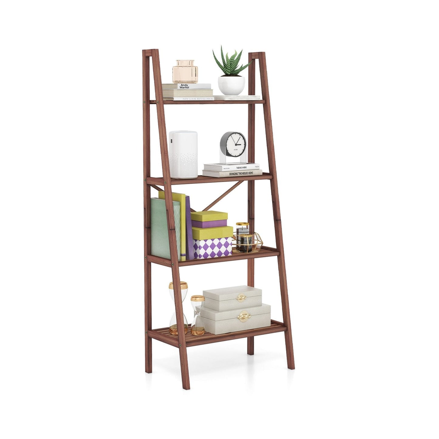 4-Tier Freestanding Bookcase with Anti-Toppling Device for Living Room-Brown
