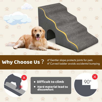 4-Tier High Density Foam Dog Ramps for High Beds and Couches-Grey