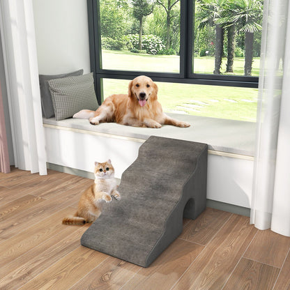 4-Tier High Density Foam Dog Ramps for High Beds and Couches-Grey