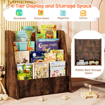4-Tier Kids Bookshelf with Deep Compartments for Kids Bedroom-Rustic Brown