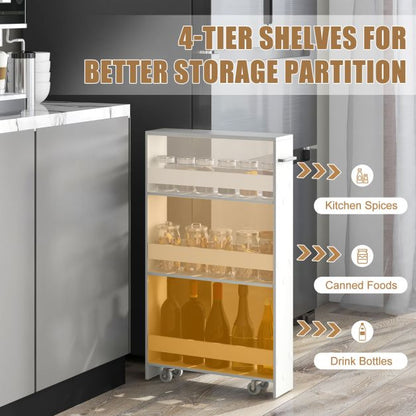 4-Tier Slim Storage Cart with Open Shelves-White