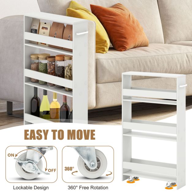 4-Tier Slim Storage Cart with Open Shelves-White