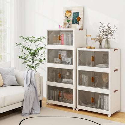 Stackable Storage Containers with Wheels and Doors for Bedroom-White-4-Tier