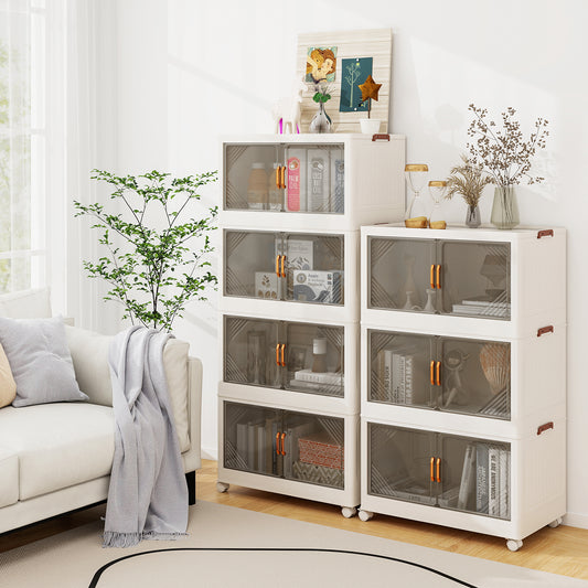 Stackable Storage Containers with Wheels and Doors for Bedroom-White-4-Tier