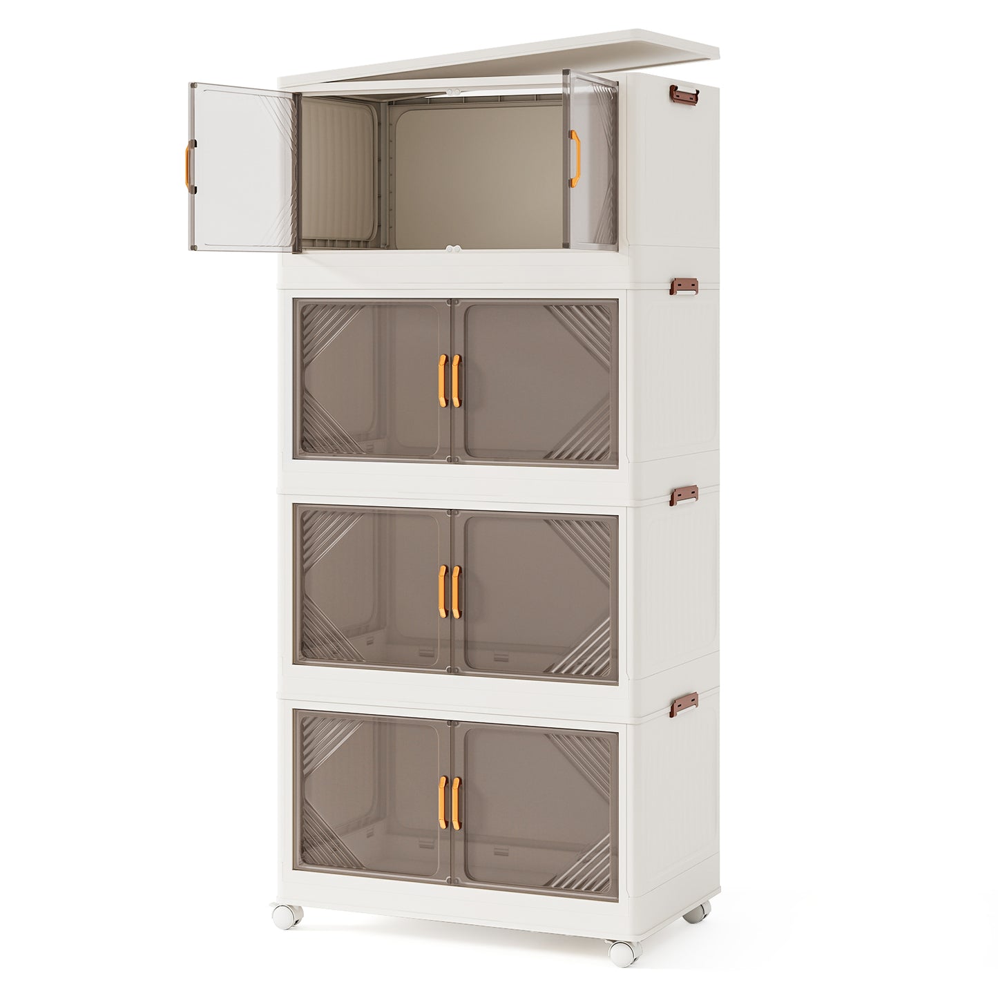 Stackable Storage Containers with Wheels and Doors for Bedroom-White-4-Tier