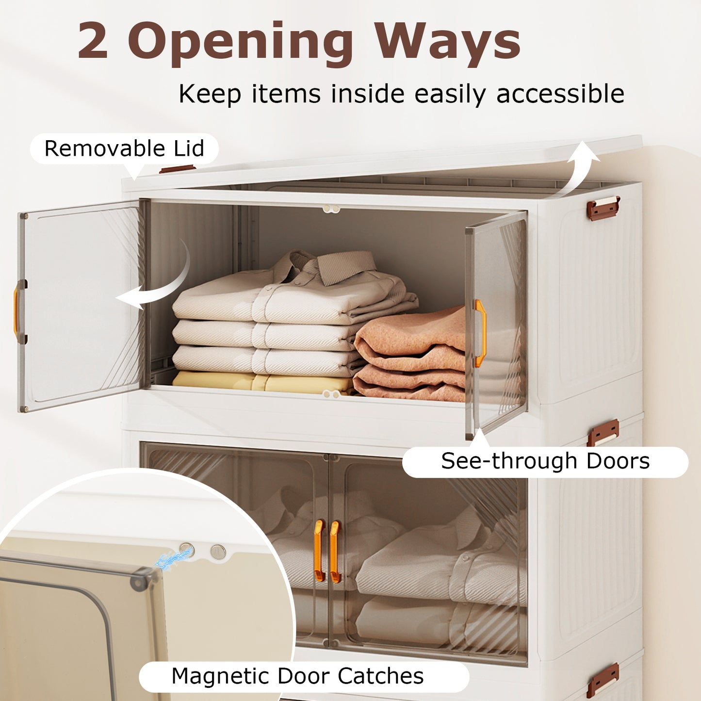 Stackable Storage Containers with Wheels and Doors for Bedroom-White-4-Tier