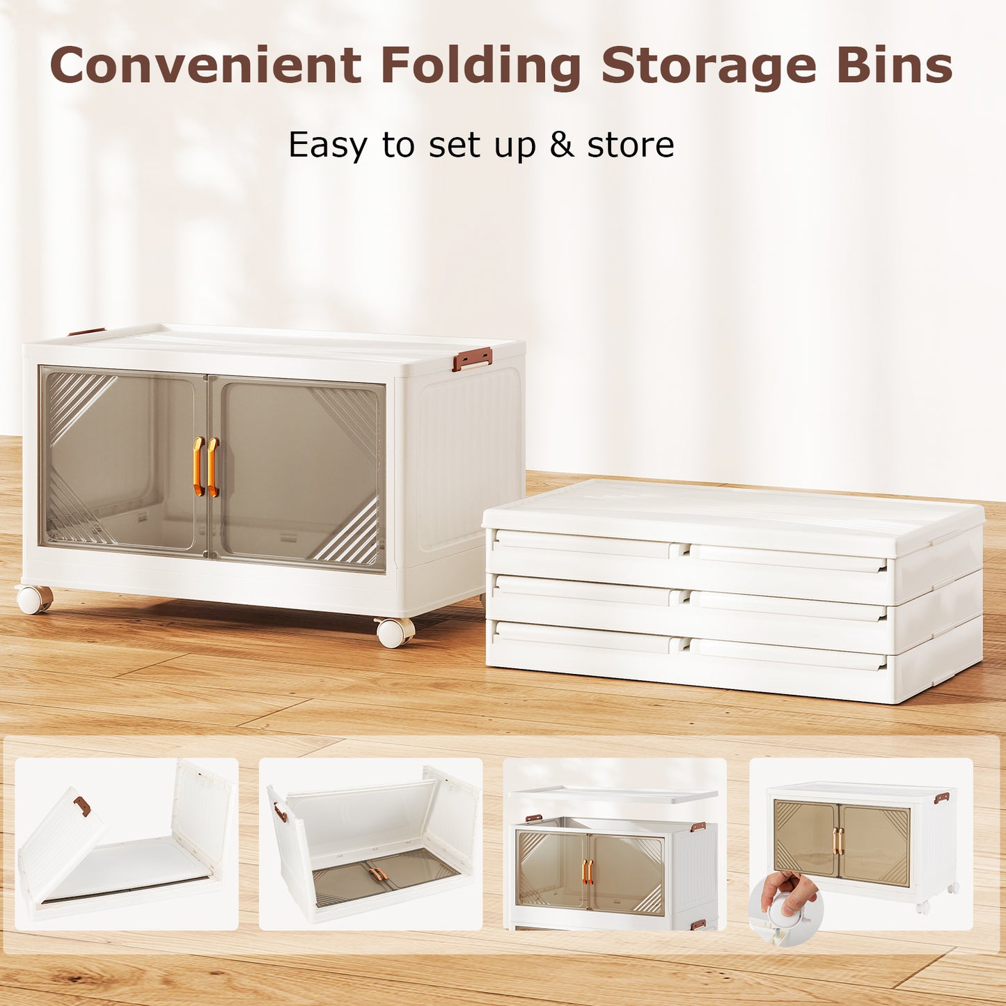 Stackable Storage Containers with Wheels and Doors for Bedroom-White-4-Tier