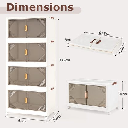 Stackable Storage Containers with Wheels and Doors for Bedroom-White-4-Tier