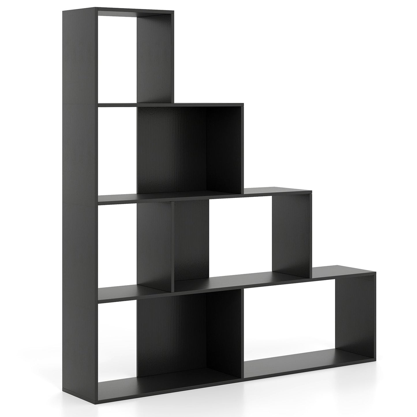 4-Tier Stepped Bookshelf Modern Ladder Bookcase with 6 Storage Cubes-Black