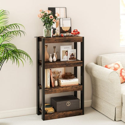 4 Tier Wooden Bookcase Bookshelf with Dual Anti-Tipping Kits-Rustic Brown