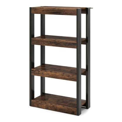 4 Tier Wooden Bookcase Bookshelf with Dual Anti-Tipping Kits-Rustic Brown