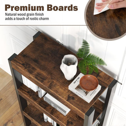 4 Tier Wooden Bookcase Bookshelf with Dual Anti-Tipping Kits-Rustic Brown