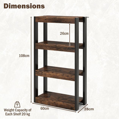 4 Tier Wooden Bookcase Bookshelf with Dual Anti-Tipping Kits-Rustic Brown