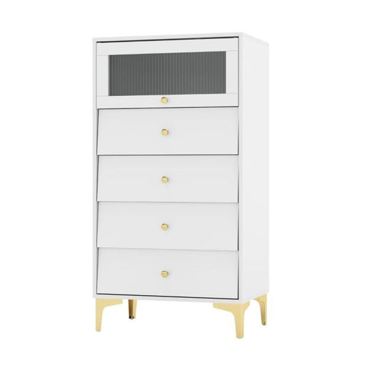 3/4 Drawer Dresser Cabinet with Flip Up Fluted Glass Door-4 Drawers
