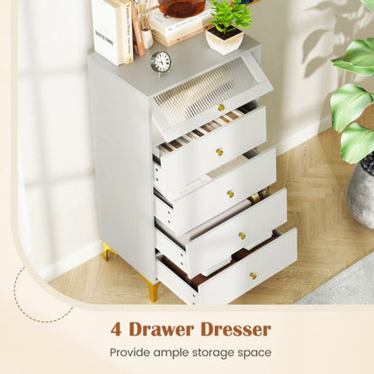 3/4 Drawer Dresser Cabinet with Flip Up Fluted Glass Door-4 Drawers