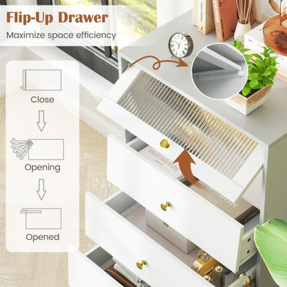 3/4 Drawer Dresser Cabinet with Flip Up Fluted Glass Door-4 Drawers