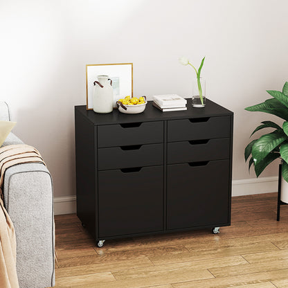 4 Drawer Dresser Chest with Doors and Universal Wheels-Black